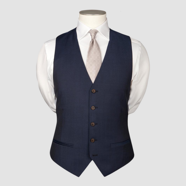 Rembrandt Classic Fit Churchill Suit Vest in Blue Contrast Twill Pure Wool