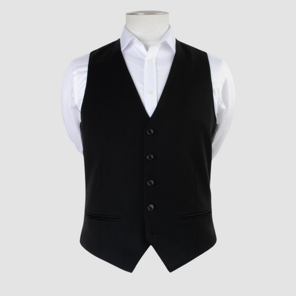 Rembrandt Classic Fit Churchill Vest in Jet Black Pure Wool