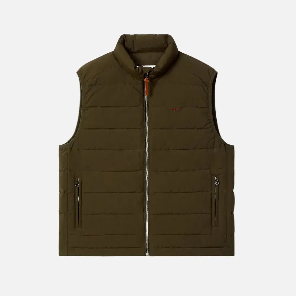 Brown puffer vest on a beige background