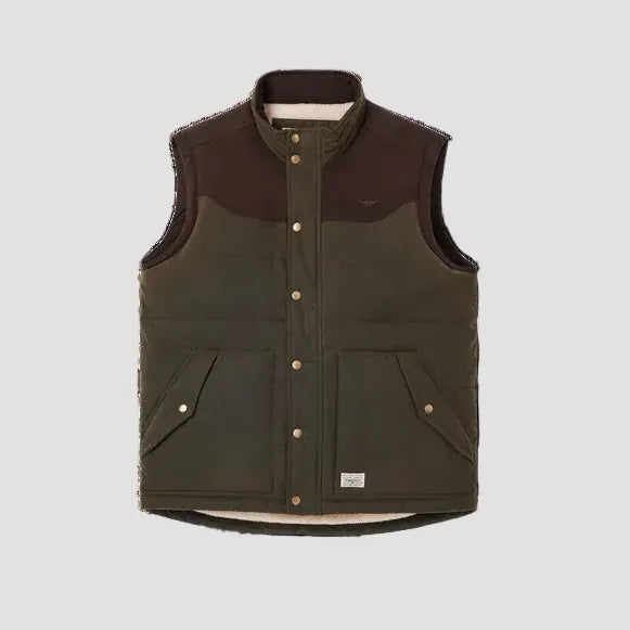 Brown vest with button details on a white background