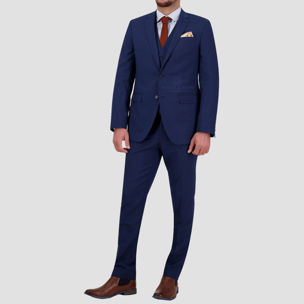Savile Row Tailored Fit Mens Abram Suit in Denim Blue B3 Wool Blend