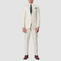 Front view of the Savile Row Tailored Fit Mens Abram Linen Suit in Beige