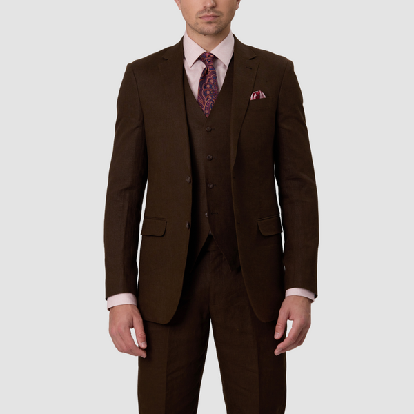 Closer look at the details of the Savile Row Abram Linen Suit in Brown