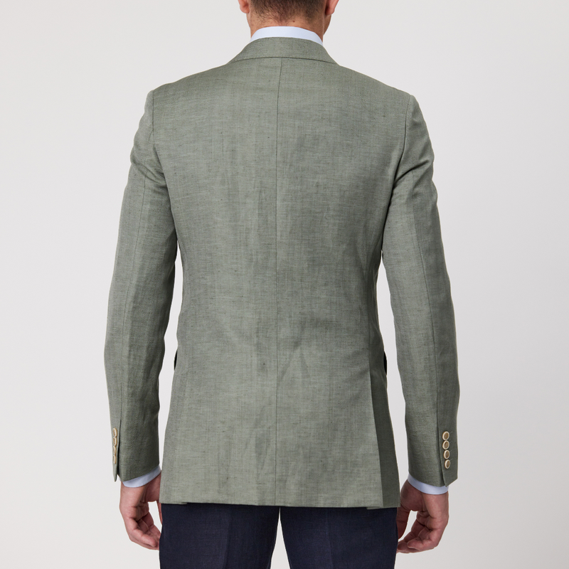 Back view of the Savile Row Slim Fit Abram Sports Jacket in Green Linen Blend