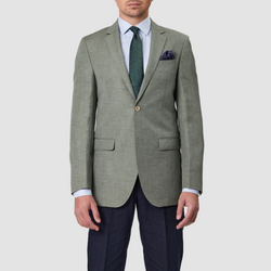 Front view of the Savile Row Slim Fit Abram Sports Jacket in Green Linen Blend