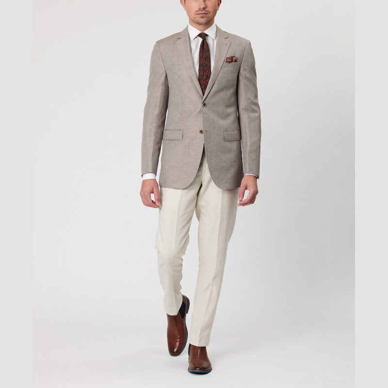 The Abram Men's Linen Blend Jacket paired with white trousers