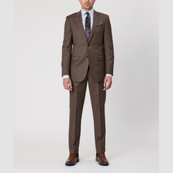 Front view of the Savile Row Tailored Fit Mens Abram Suit in Latte Brown Pure Wool