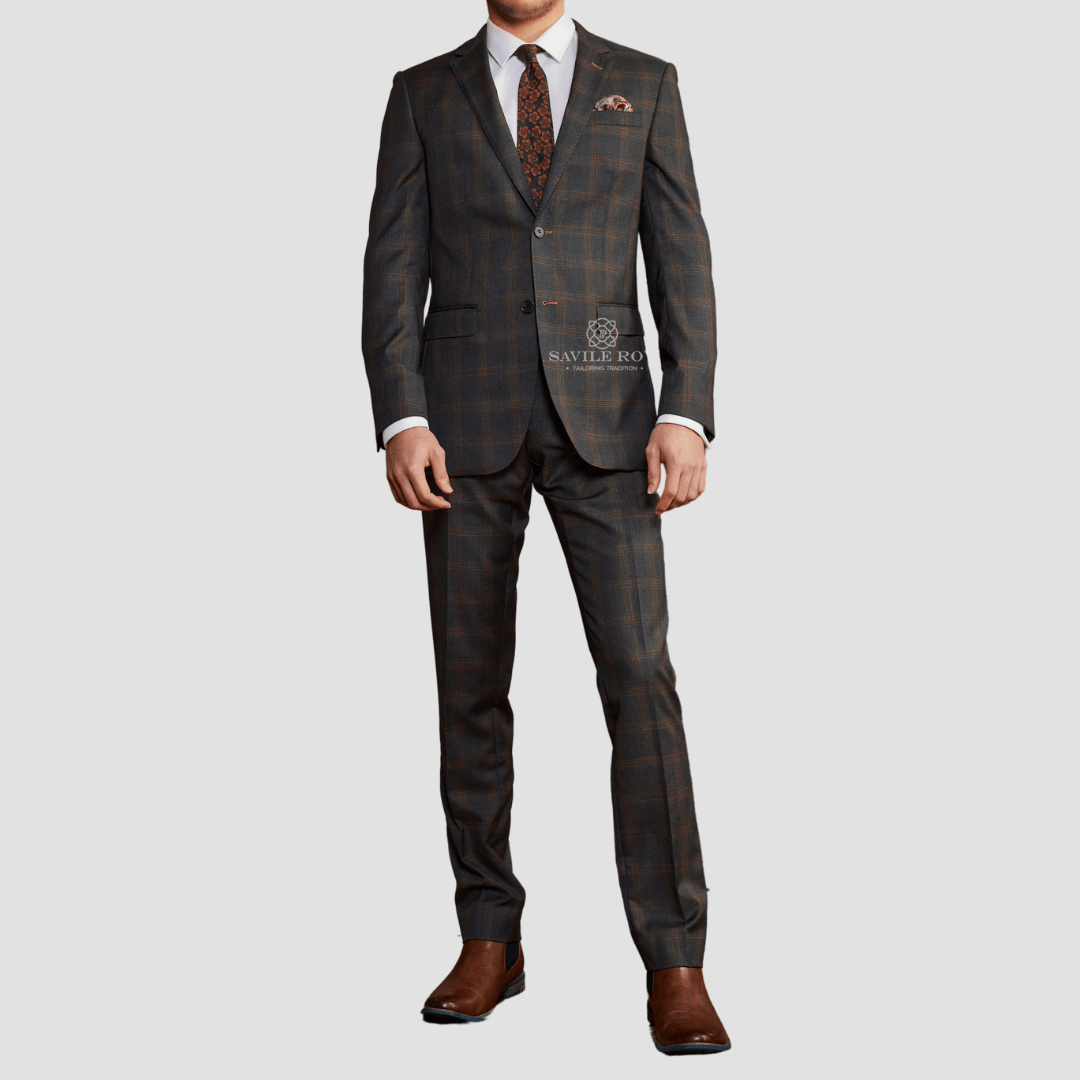Mens Suits Savile Row Slim Fit Abram Wool Cashmere Cedar Checked Suit