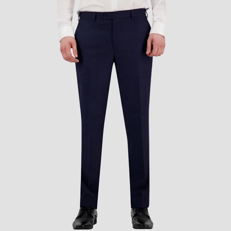 Savile Row Noah Signature Trouser in Navy—Super 120s Merino wool, classic fit and polished Euro detailing. Perfect for business or formal events.