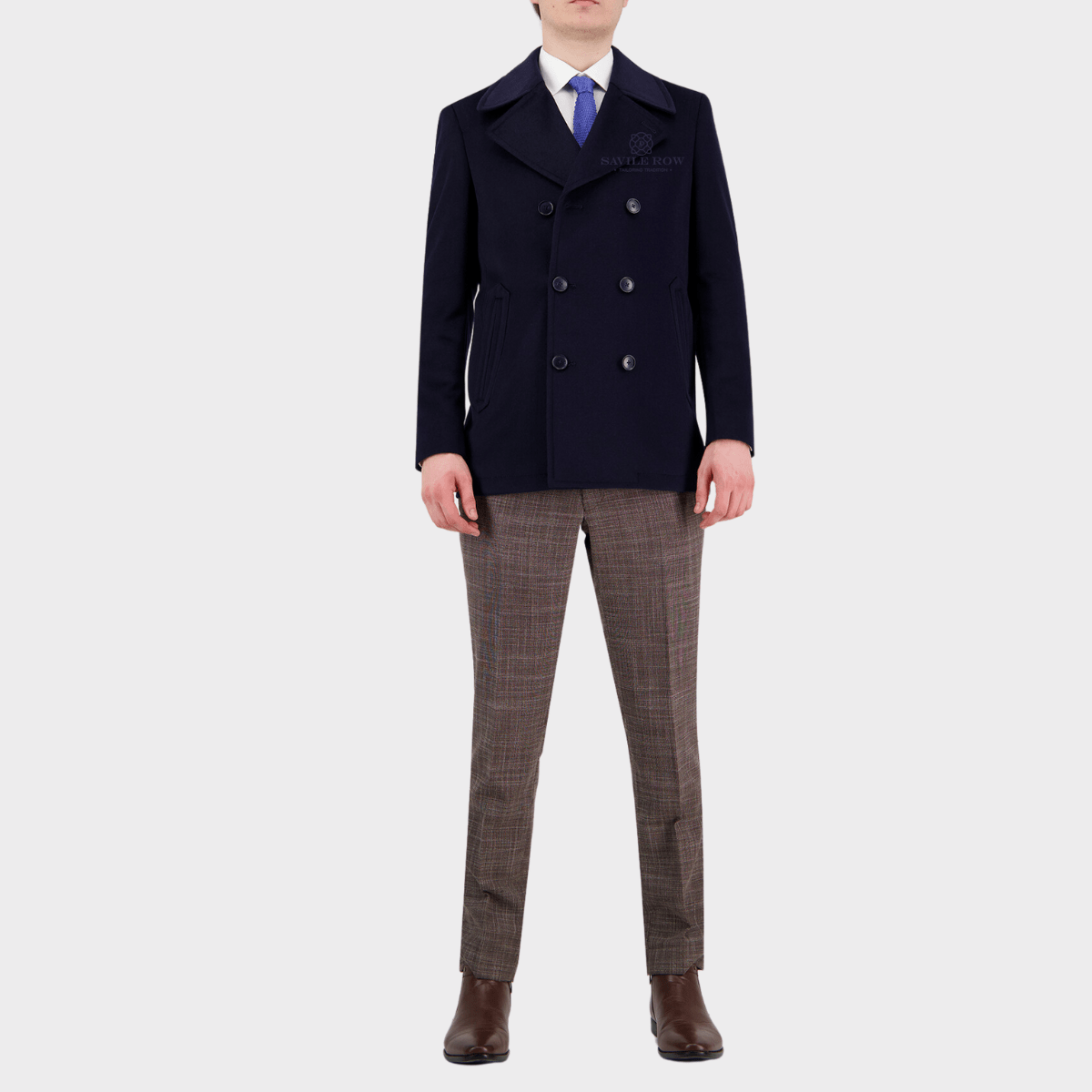 Savile Row Mens Jason Pea Coat in Navy Wool Cashmere Blend – Mens Suit ...