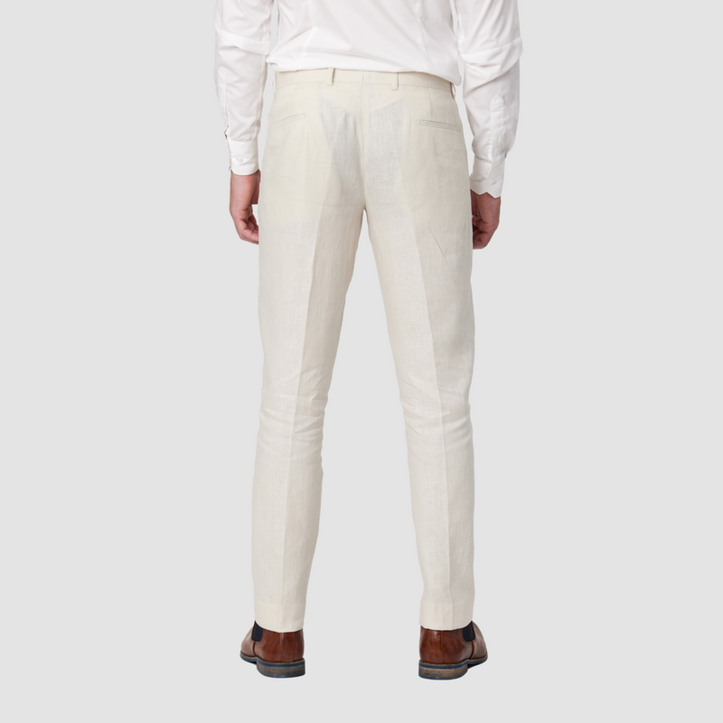 Back view of the Savile Row Tailored Fit Mens Jesse Trouser in Beige Linen