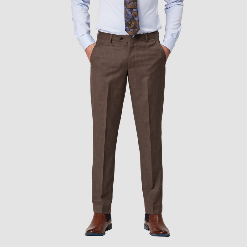 Savile Row Tailored Fit Mens Jesse Trouser in Brown Pure Wool