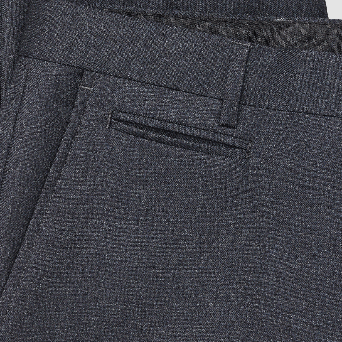 Pocket details of the Savile Row Slim Fit Mens Jesse Survivor Trouser in Charcoal