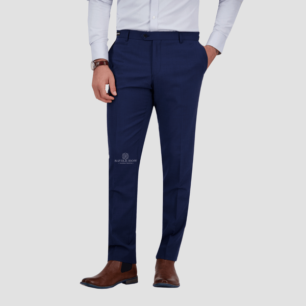 Savile Row Tailored Fit Mens Jesse Trouser in Denim Blue B3 Wool Blend