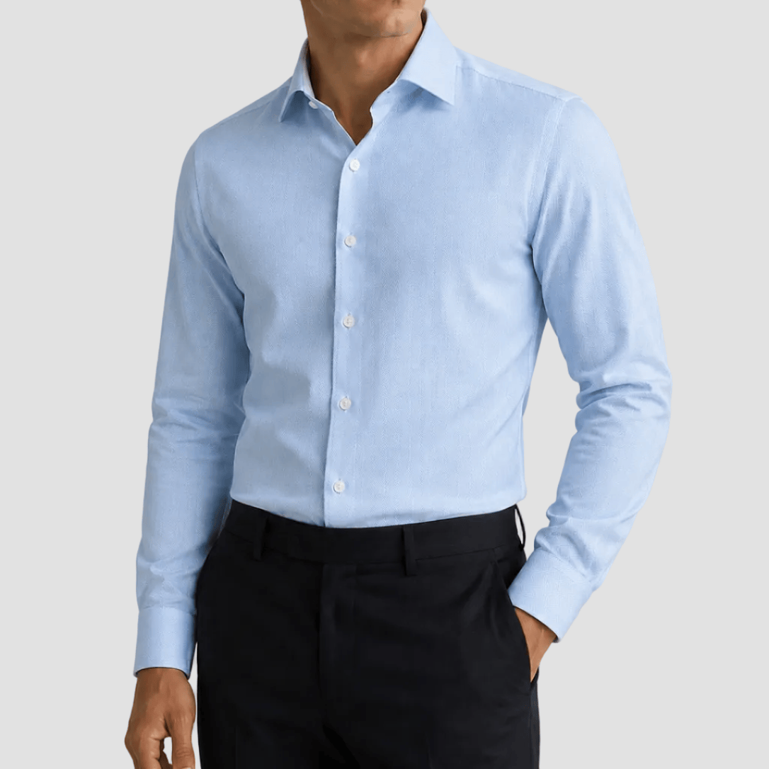 Savile Row Slim Fit Lucas Shirt in Blue Pure Cotton.