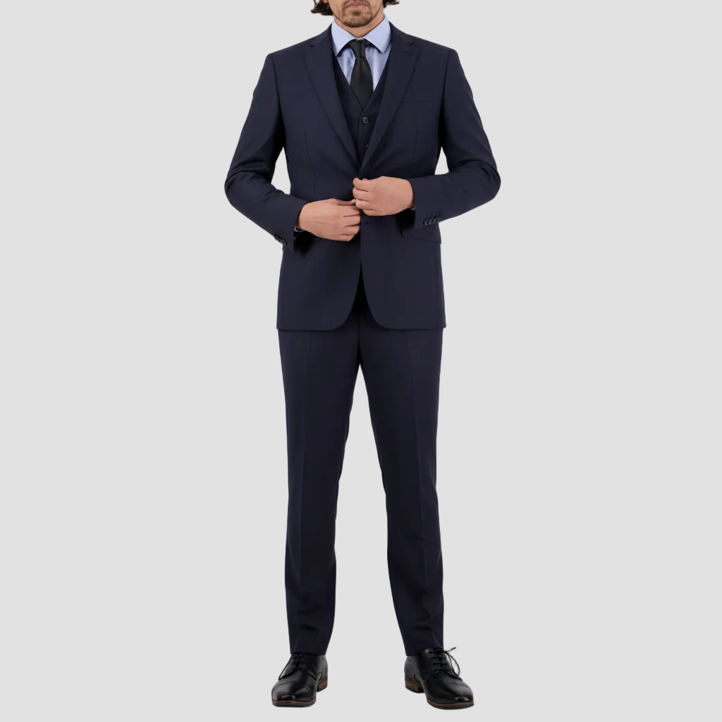 Super 120’s Merino Wool and a tailored silhouette define the midnight check Abram Suit.
