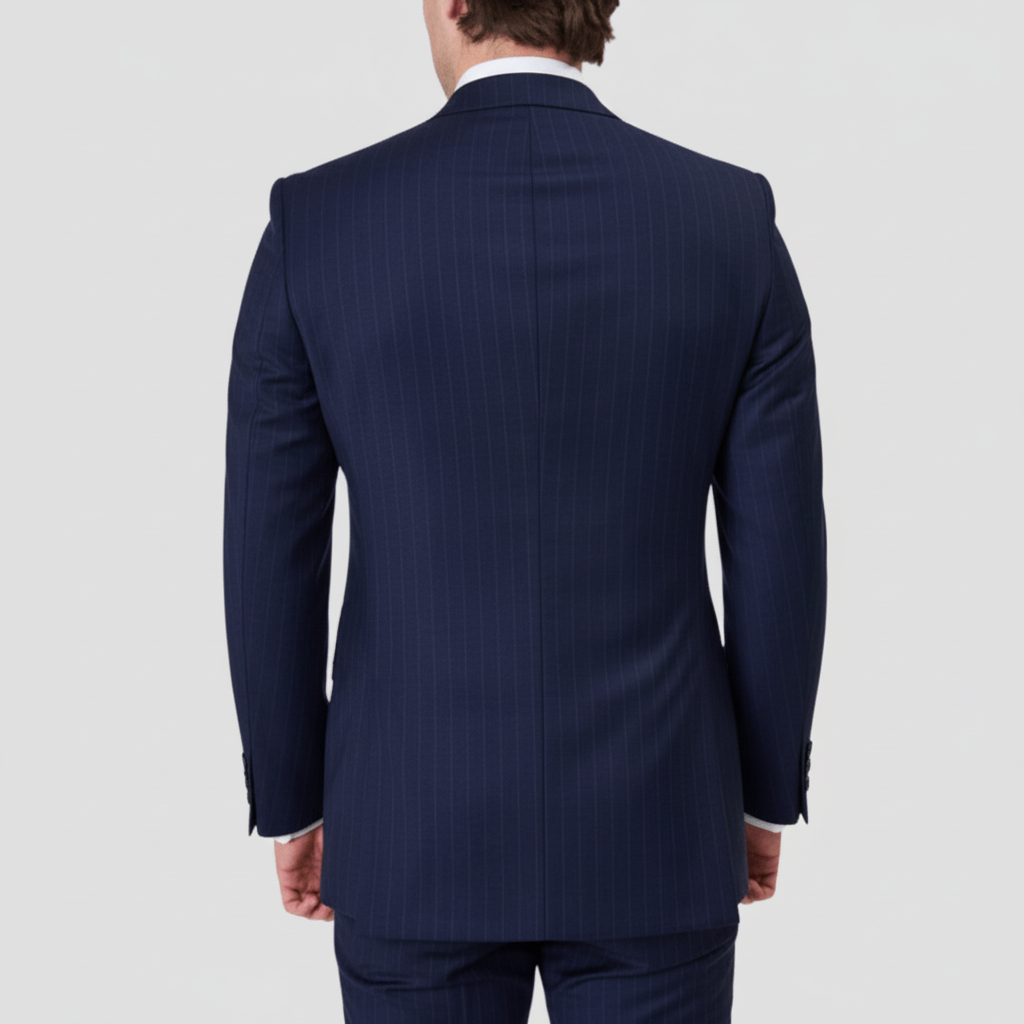 Navy stripe suit in Australian merino wool by Savile Row.