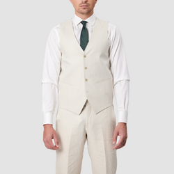 Front view of the Savile Row sault suit vest in beige.