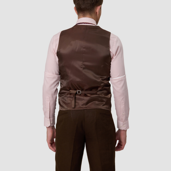 Back view of the Savile Row Tailored Fit Mens Saul Vest in Brown Linen