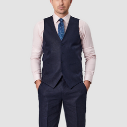 Front view of the Savile Row Tailored Fit Mens Saul Vest in Navy Linen