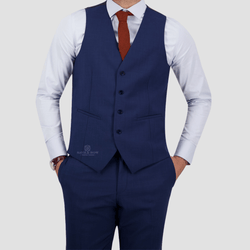 Savile Row Tailored Fit Mens Saul Vest in Denim Blue B3 Wool Blend