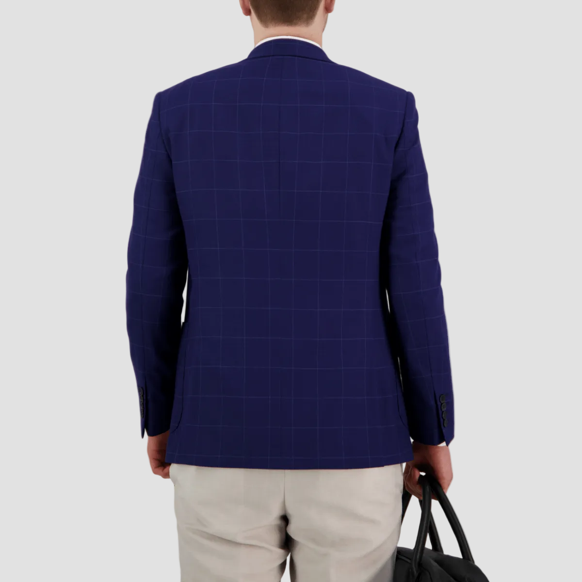 Savile Row Asher Navy Wool Jacket—slim fit, checked Merino wool, notch lapel. 