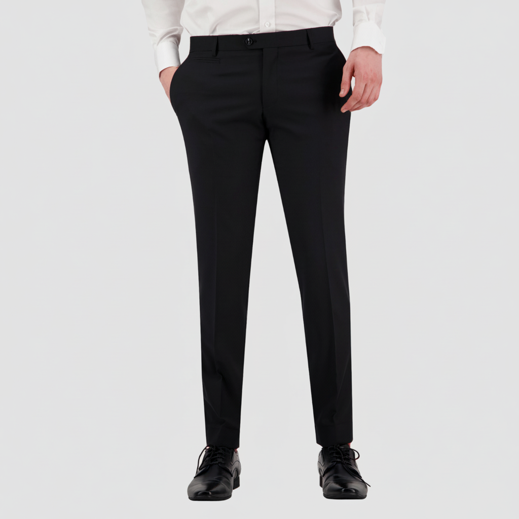 Black slim fit performance suit trouser by Savile Row.