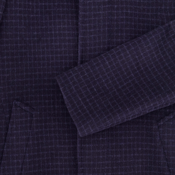 Savile Row Mens Stephen Coat in Navy Check Wool Cashmere Blend