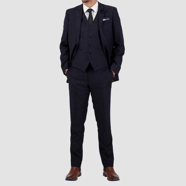 Savile Row Tailored Fit Mens Abram Suit in Navy FW7 Wool
