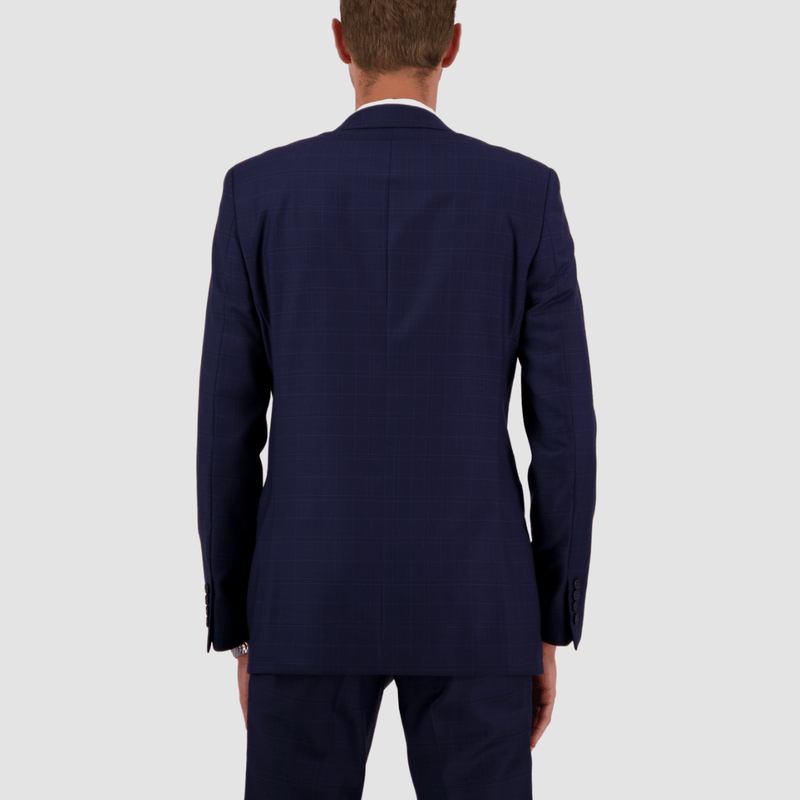 back view of the mens navy blue suit jacket in 