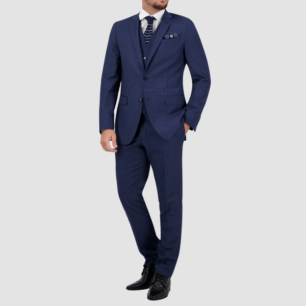 Savile Row Tailored Fit Mens Abram Suit in Blue D3 Merino Wool