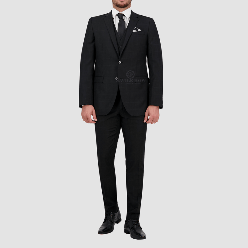 Savile Row Tailored Fit Mens Abram Suit in Black FW9 Wool