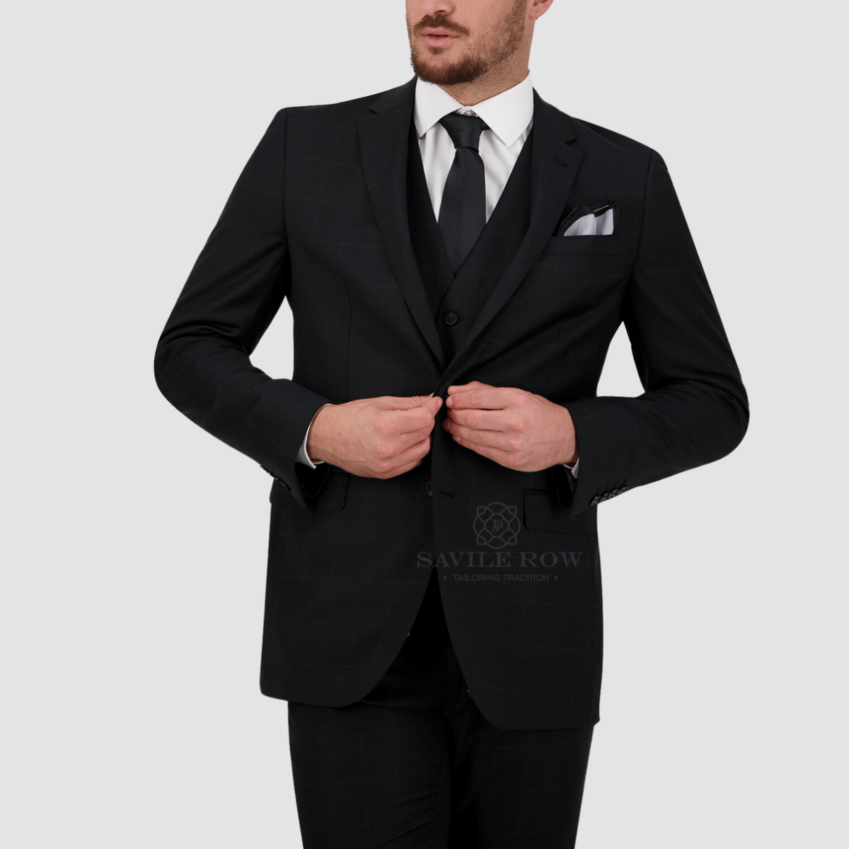 Mens Suits Savile Row Tailored Fit Mens Abram Suit in Black FW9
