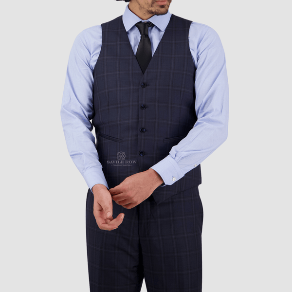 Savile Row Tailored Fit Mens Saul Vest in Midnight Pure Wool