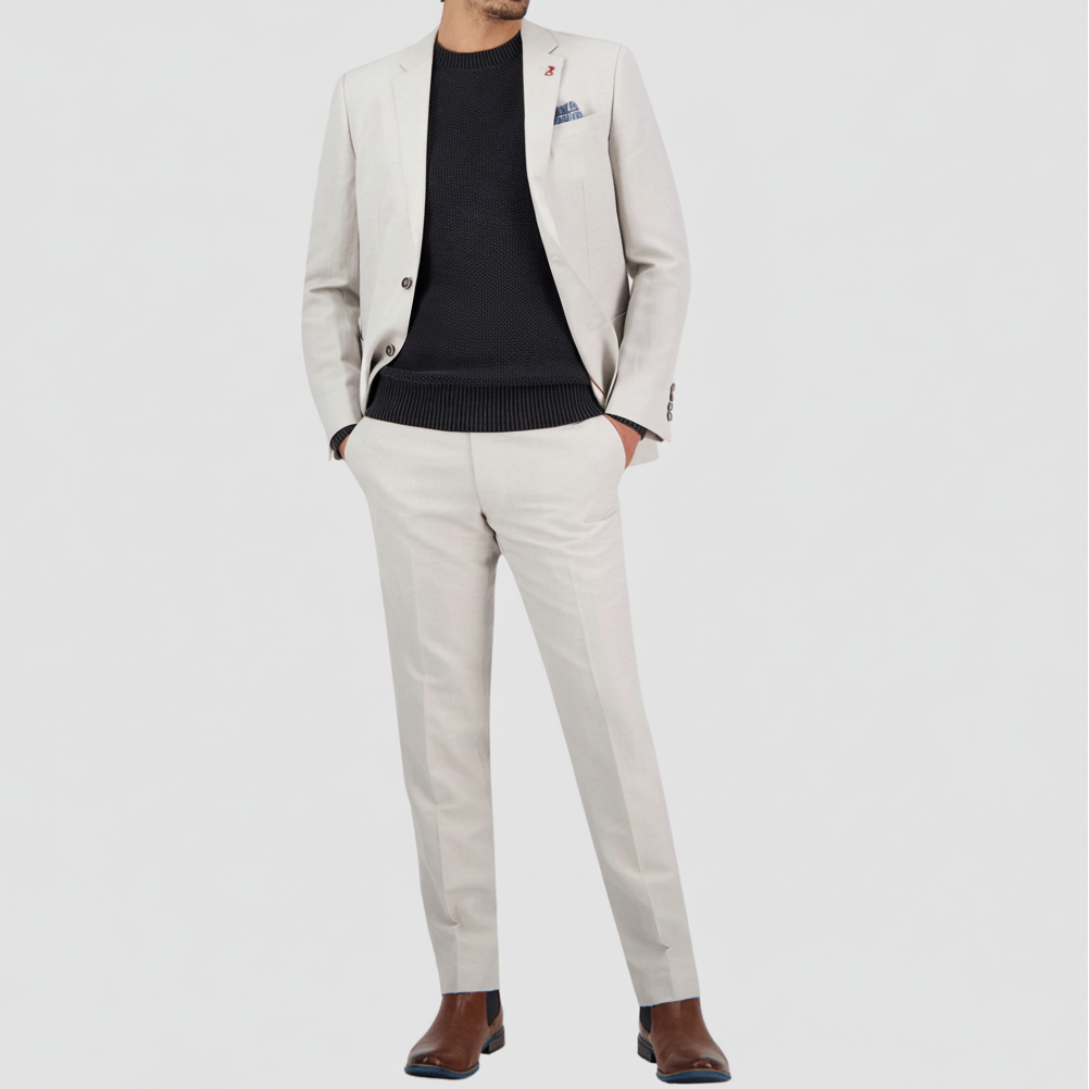 Salt tailored linen‑blend suit by Savile Row with a soft linen finish.