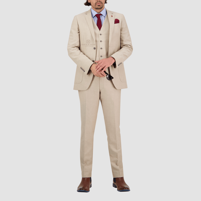 Savile Row Tailored Fit Mens Asher Suit in Sand Beige