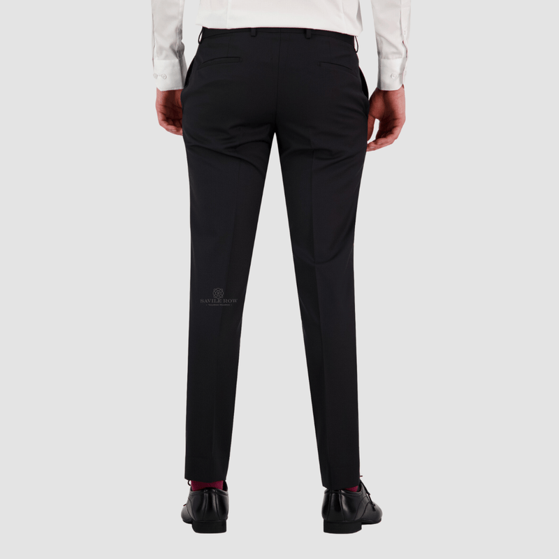 Savile Row Tailored Fit Mens Jesse Trouser in Black B9 Wool Blend