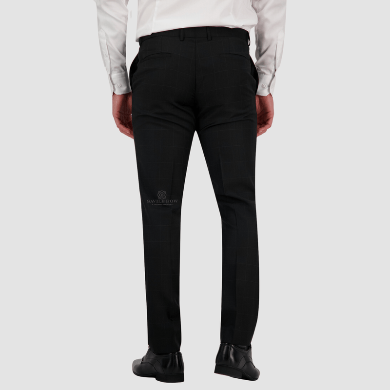 Savile Row Tailored Fit Mens Jesse Trouser in Black Pure Wool FW9
