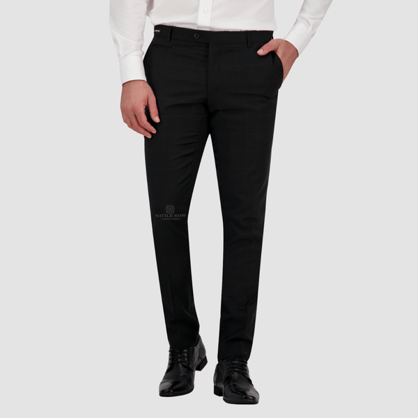 Savile Row Tailored Fit Mens Jesse Trouser in Black Pure Wool FW9