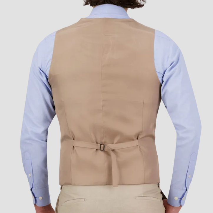 Sand tailored linen‑blend vest by Savile Row.