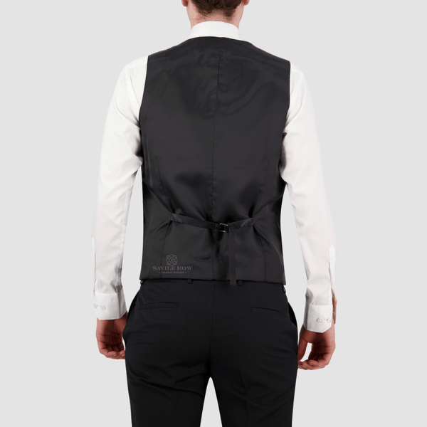 Savile Row Tailored Fit Mens Saul Vest in Black B9 Wool Blend