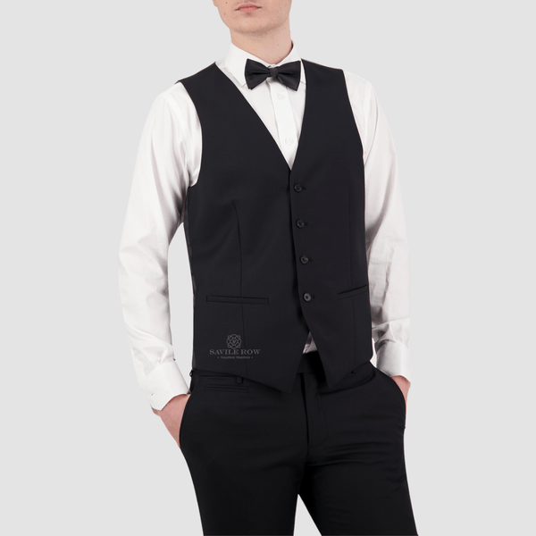Savile Row Tailored Fit Mens Saul Vest in Black B9 Wool Blend