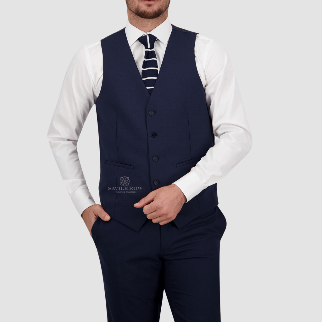 Mens Vests Savile Row Tailored Fit Mens Saul Vest in Navy B7