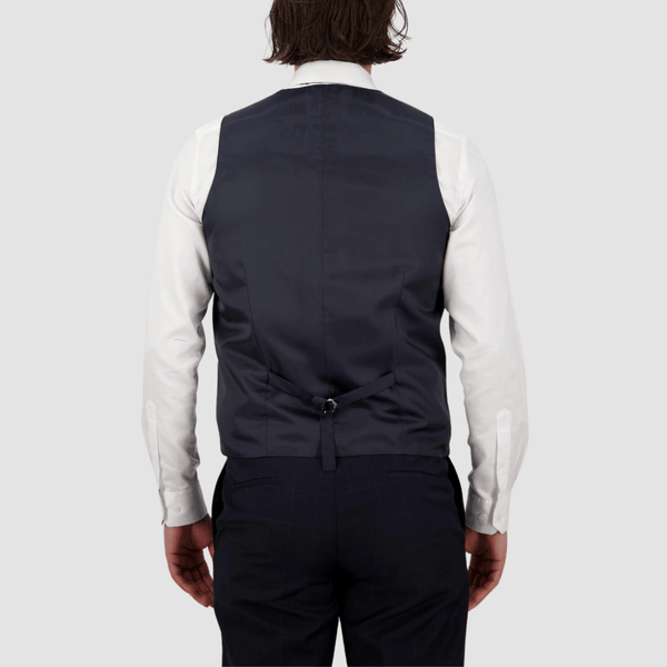 Savile Row Tailored Fit Mens Saul Vest in Navy FW7 Pure Wool