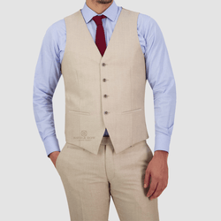 Savile Row Tailored Fit Mens Saul Vest in Sand Beige SL6 Wool Blend
