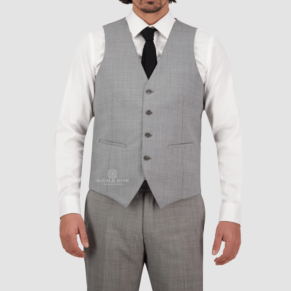 Savile Row Tailored Fit Mens Saul Vest in Chrome Grey B1 Wool Blend
