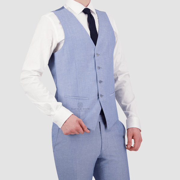 Savile Row Tailored Fit Mens Saul Vest in Sky Blue SL5 Wool Blend