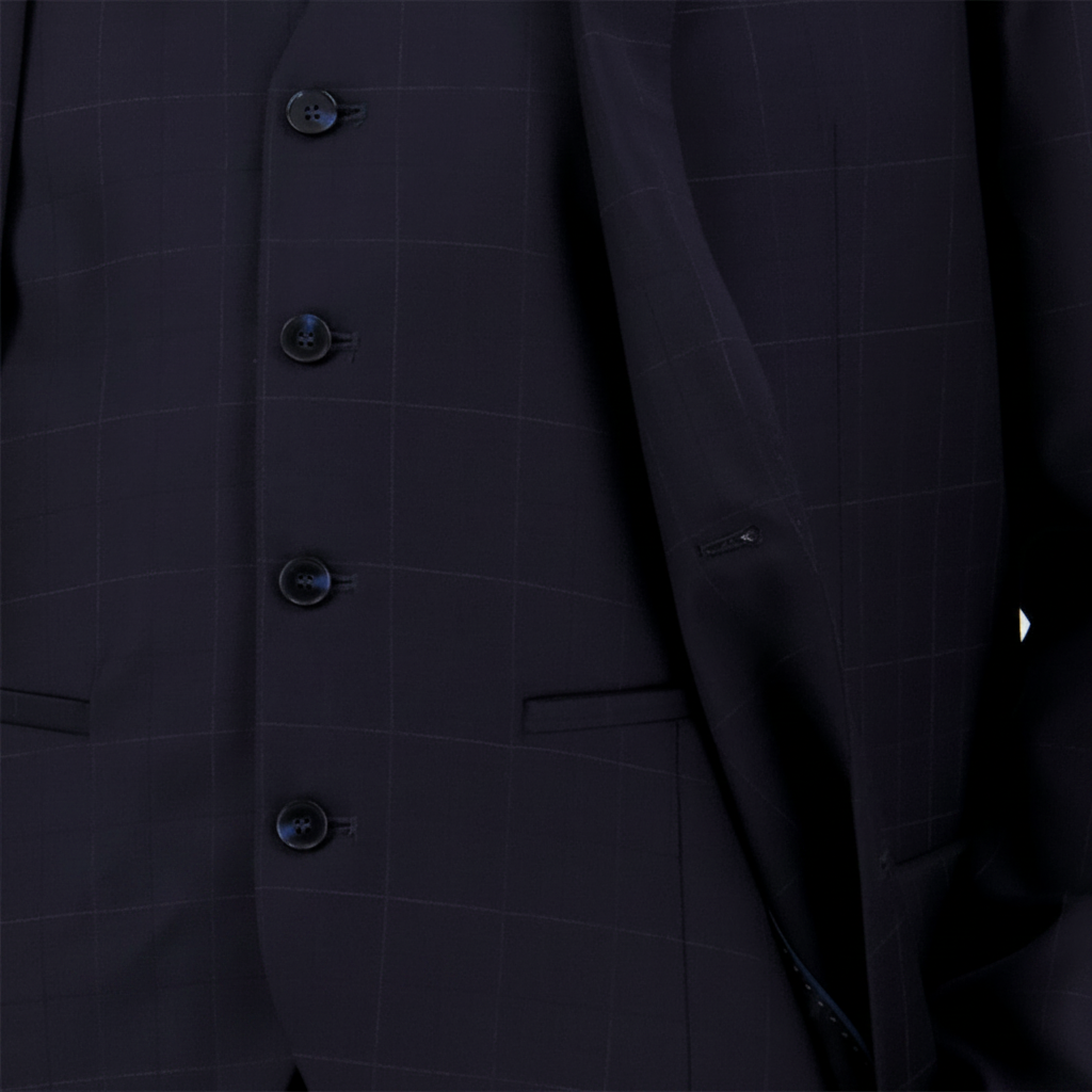 Tailored fit Saul signature vest in navy check by Savile Row.