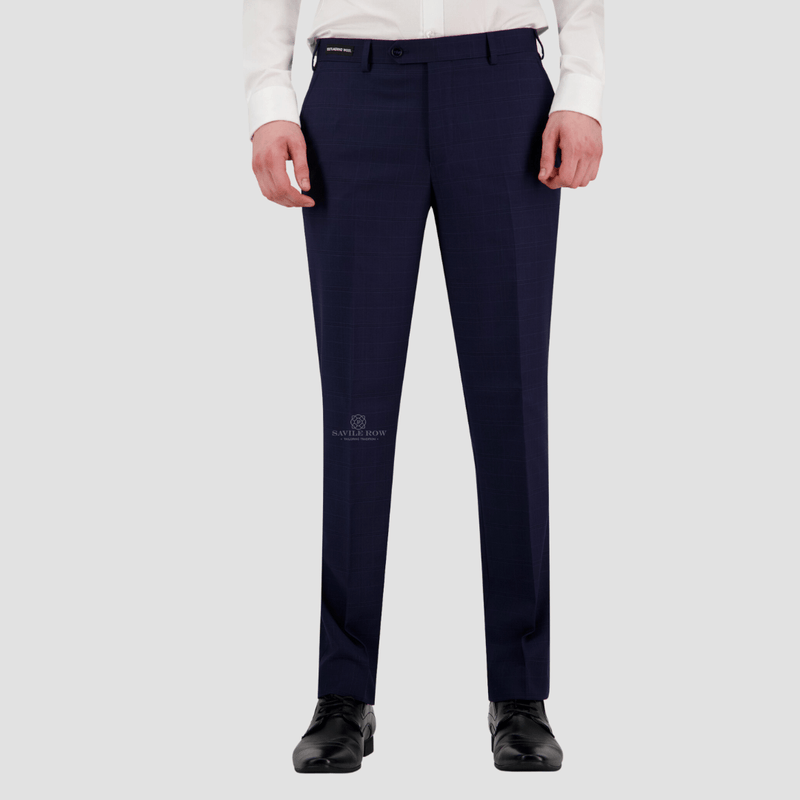 Savile Row Tailored Fit Mens Noah Trouser in Navy Blue Pure Wool