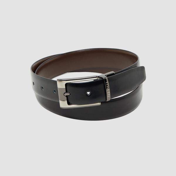 Front view of the Ted Baker Crafti Reversible Leather Belt in Black